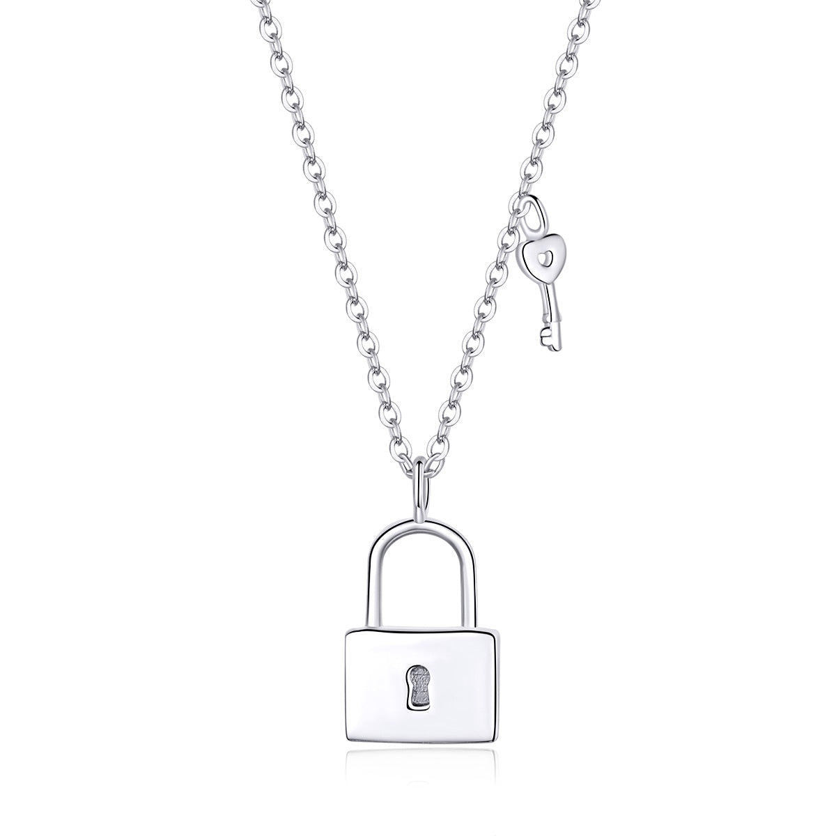 S925 Sterling Silver Love Lock Pendant Necklace White Gold Plated Neck