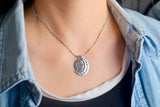 "I Love You To The Moon And Back" Carved Moon And Ellipse Shape Necklace 925 Sterling Silver