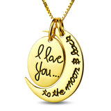 "I Love You To The Moon And Back" Carved Moon And Ellipse Shape Necklace 925 Sterling Silver