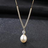 Round Cut Cubic Zircon  freshwater pearl  Pendant Sterling Silver  Necklace