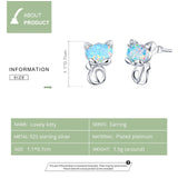 925 Sterling Silver Blue Opal Cute Cat Stud Earrings for Women Animal Fashion Jewelry Gifts for Girl SCE828