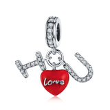 Silver Oxidized Zirconia Epoxy I LOVE YOU Dangle Charms