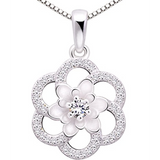 Silver Cubic Zirconia Flower Pendant Necklace