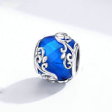 925 Sterling Silver  Beads Charm Jewelry Blue Round Design Vine Pattern Precious Jewelry For Women