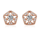 Hollow geometric pentagon five-pointed star zircon earrings women's 925 sterling silver jewelry