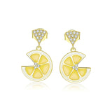 925 Sterling Silver Fresh Lemon Stud Earrings for Girlfriend Enamel Fashion Jewelry