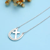 Authentic white CZ horseshoe cross necklace fit 925 sterling silver necklace jewelry making for women gifts