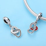 S925 sterling silver zirconia Epoxy heart-to-heart dangle charms