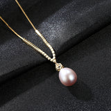 Round Cut Cubic Zircon  freshwater pearl  Pendant Sterling Silver  Necklace