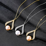 Heart shape  cubic zirconia  freshwater pearl Pendant Necklace  Gold Plated S925 Sterling Silver Necklace Jewelry  for Women