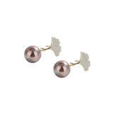 Korean Version Of S925 Micro-Encrusted Ginkgo Leaf Female European And American Personality Brown Bead Earrings