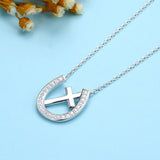 Authentic white CZ horseshoe cross necklace fit 925 sterling silver necklace jewelry making for women gifts