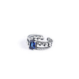 925 Sterling Silver Creative 925 Old Opening Zircon Square Chain Ring
