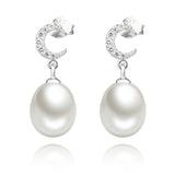 Engagement Moon Pearl Earrings Mount Silver Color Pearl Earrings