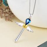 Angel Wings Blue Jewel Cross Necklace 18 Inch Silver Chain Necklace Design