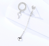 s925 silver heart-shaped earrings female Korean temperament love asymmetric long micro-set earrings