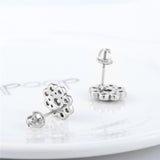 S925 Sterling Silver Stud Flower Zirconia Gemstone Earrings Jewelry