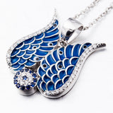 Silver Wing Shaped Pendant Necklace With CZ Gemstone Necklace
