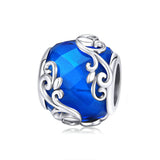 925 Sterling Silver  Beads Charm Jewelry Blue Round Design Vine Pattern Precious Jewelry For Women