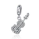  Silver Zirconia Violin dangle charms