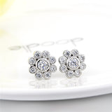 S925 Sterling Silver Stud Flower Zirconia Gemstone Earrings Jewelry