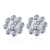 S925 Sterling Silver Stud Flower Zirconia Gemstone Earrings Jewelry