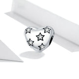 925 Sterling Silver Beautiful Stars With Heart Charm Fashion Jewelry For Gift