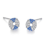 Blue and White Swimming Ring Crystal Zircon Stud Earrings 925 Sterling Silver Stud Earrings