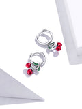 925 Sterling Silver Fresh Cherry Stud Earrings Precious Jewelry For Women