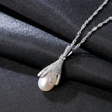S925 sterling silver  frehwater pearl cubic zircon  pendant temperament  clavicle chain