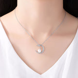 Moon shape Crystal Zircon freshwater Pearl Pendant S925 Sterling Silver Necklace