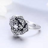 S925 Sterling Silver Rose Love Ring Oxidized Cubic Zirconia Ring